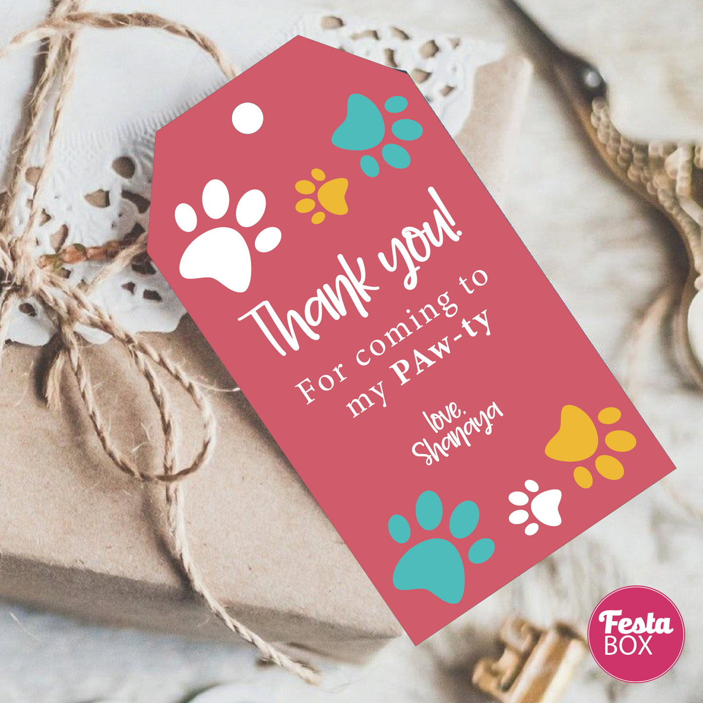 Gift Tags for Birthday Party Decoration - Puppy Theme (Set of 6) - Option 1