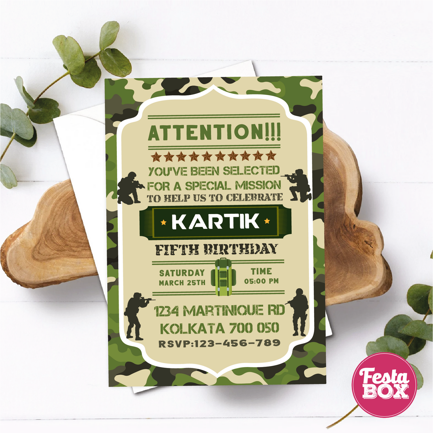 e-Invite for Birthday Party - Army Theme - Option 1