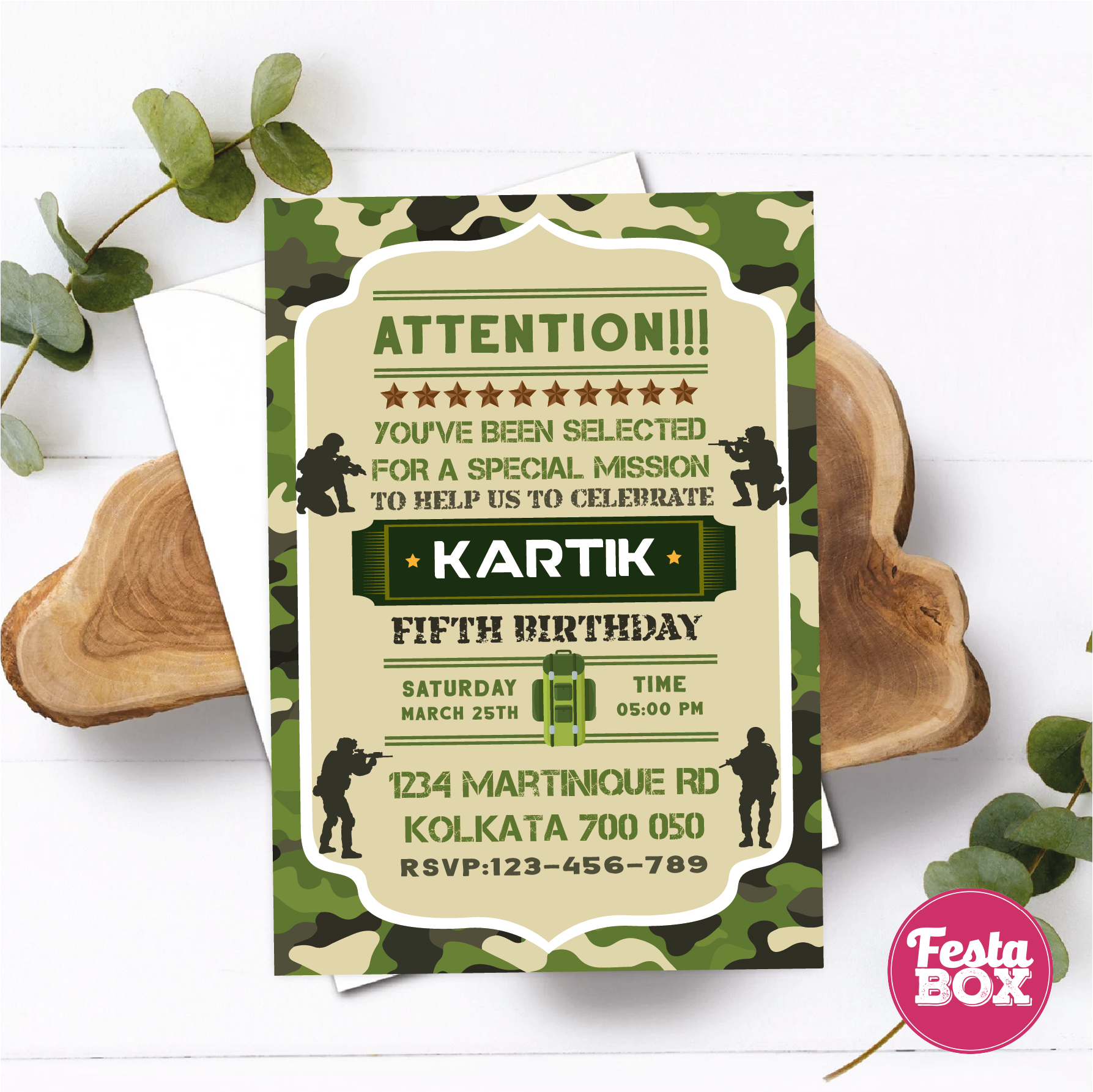 e-Invite for Birthday Party - Army Theme - Option 1