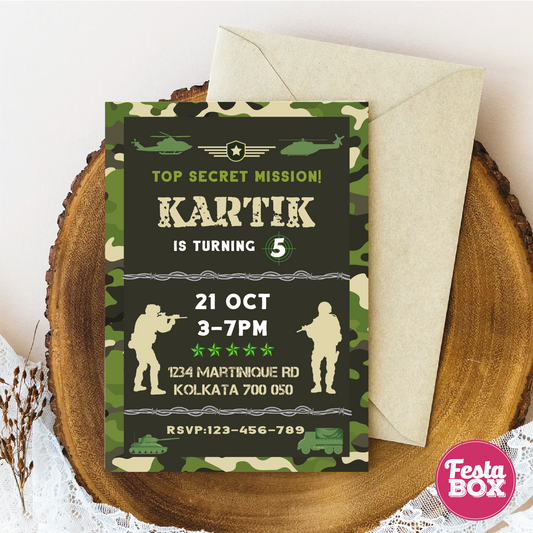 Birthday Party Invitation - Army Theme (Set of 6) - Option 2