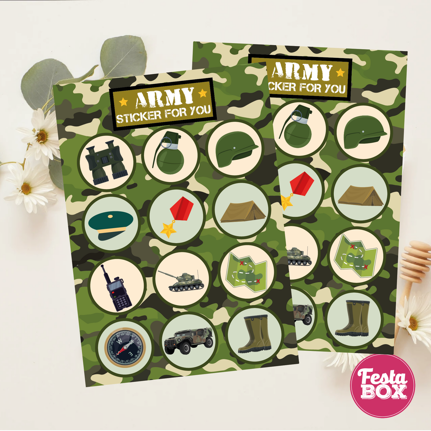 Return Gift Items for Birthday Party - Sticker Sheets -Army Theme