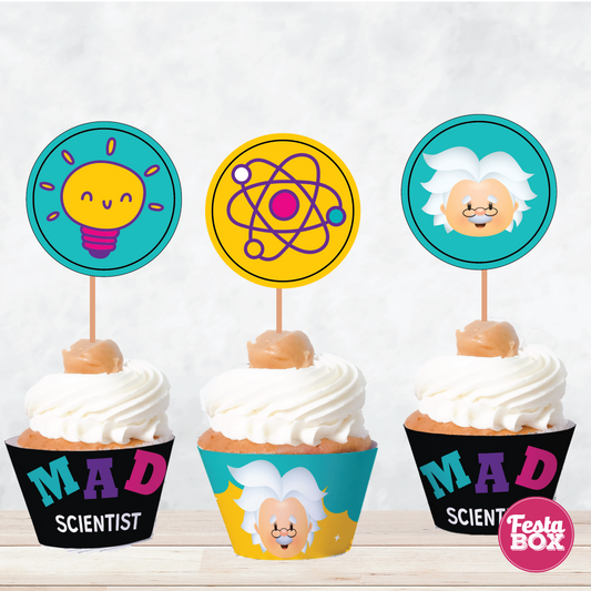 Cupcake Decorations - Toppers and Wrappers - Science Theme (Set of 6) - Assorted