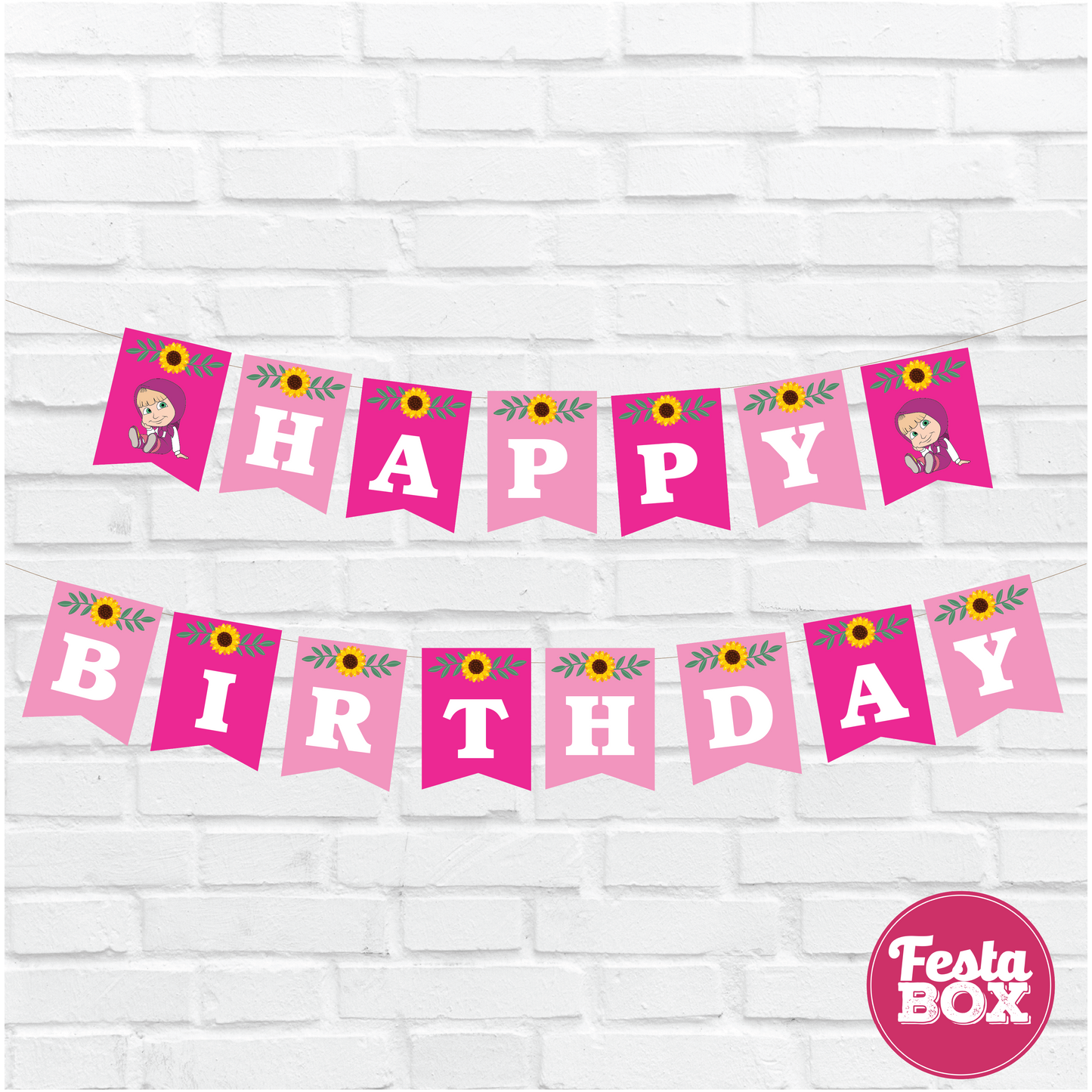 Happy birthday banner - Masha and Bear Theme Option 1