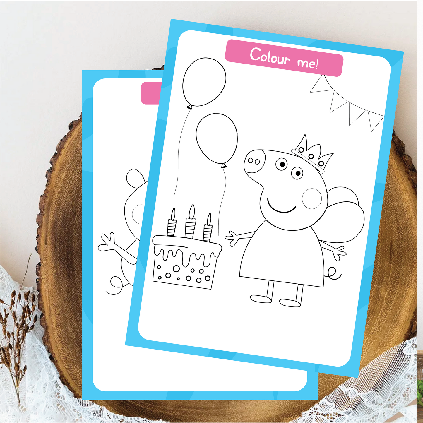 Birthday activities - Colouring Sheet (2 per set) - Peppa Pig theme (Set of 6)