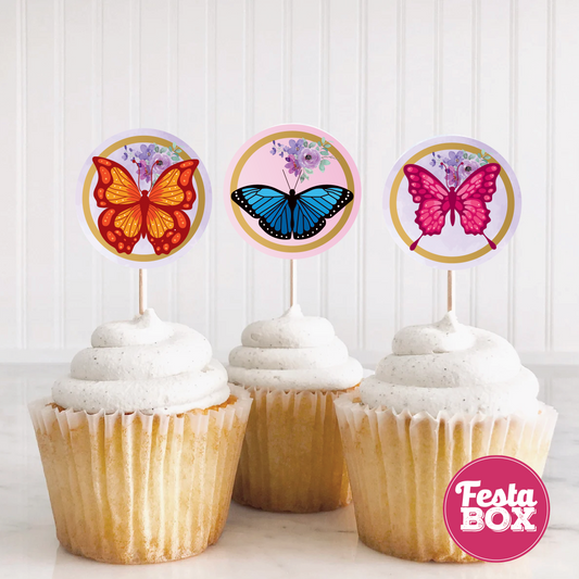 Cupcake Topper for Birthday Party - Butterfly Theme (Set of 6) - Assorted