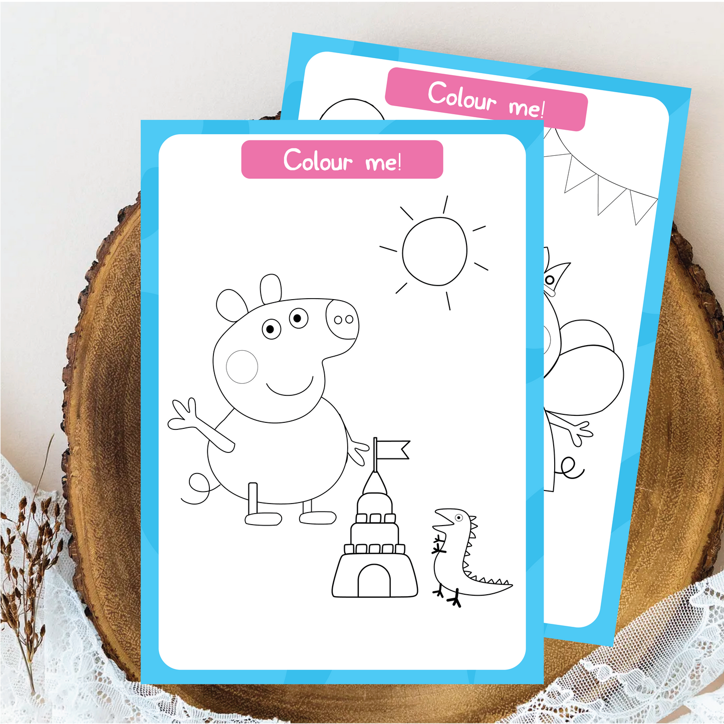 Birthday activities - Colouring Sheet (2 per set) - Peppa Pig theme (Set of 6)