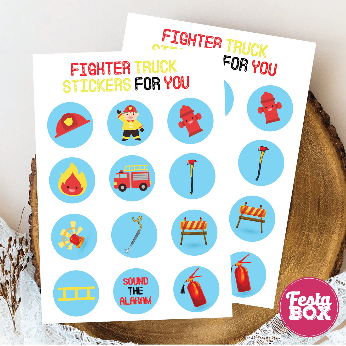 Birthday Game - Sticker Sheets - Firetruck Theme (Set of 6)