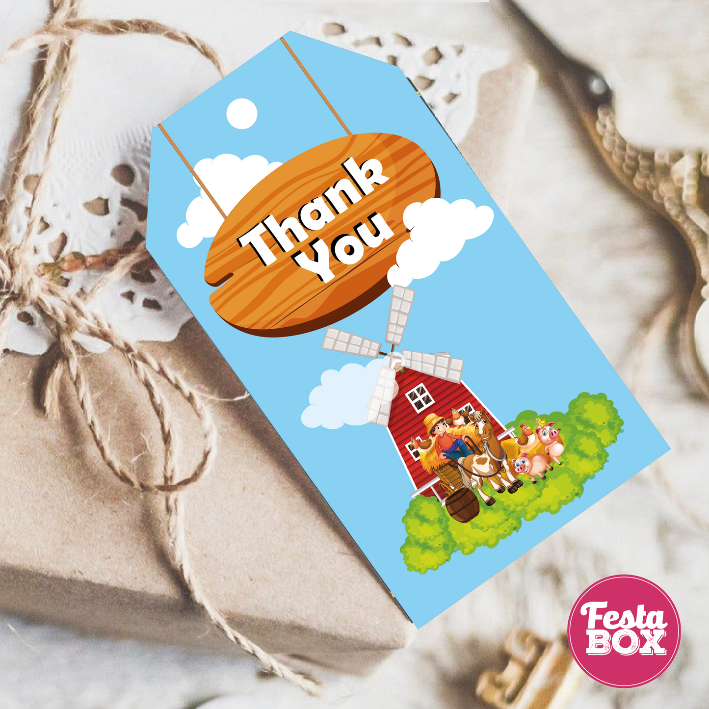 Gift Tags for Birthday Party Decoration - Farm Animal Theme (Set of 6) - Option 2