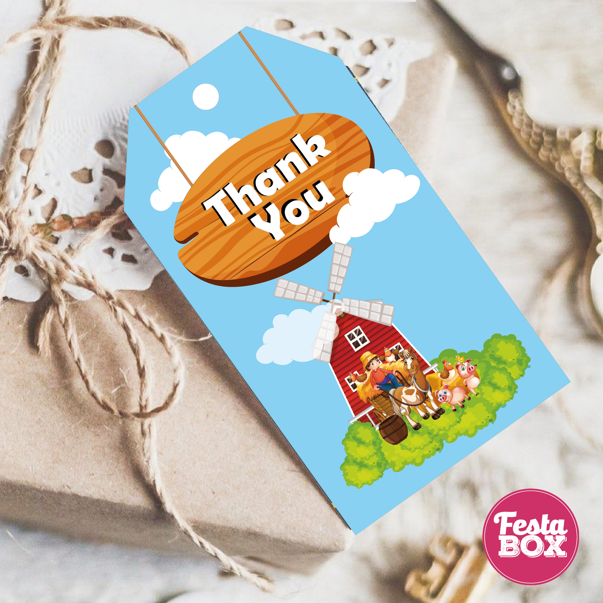 Gift Tags for Birthday Party Decoration - Farm Animal Theme (Set of 6) - Option 2