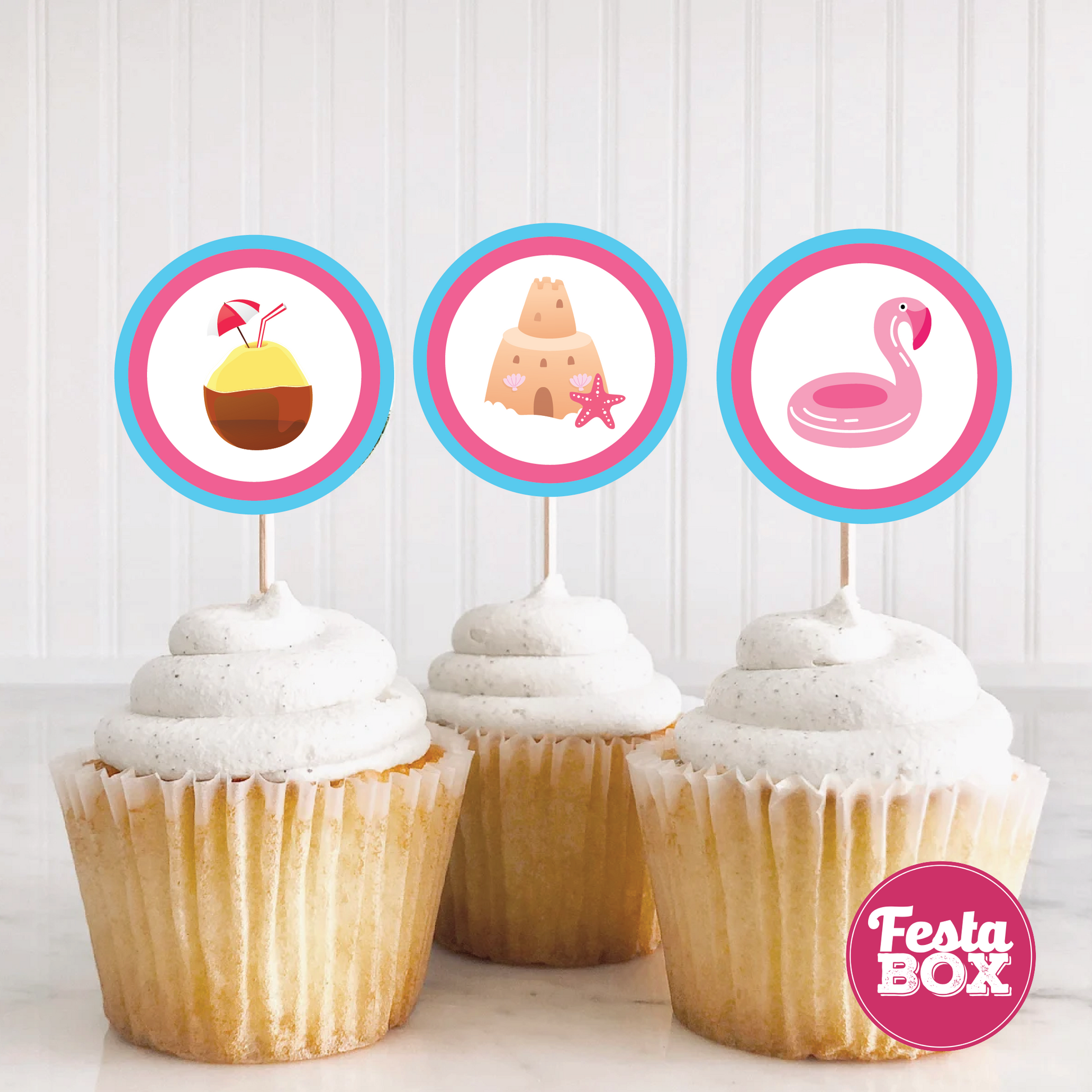 Cupcake Topper for Birthday Party - Beach Theme (Set of 6) - Assorted