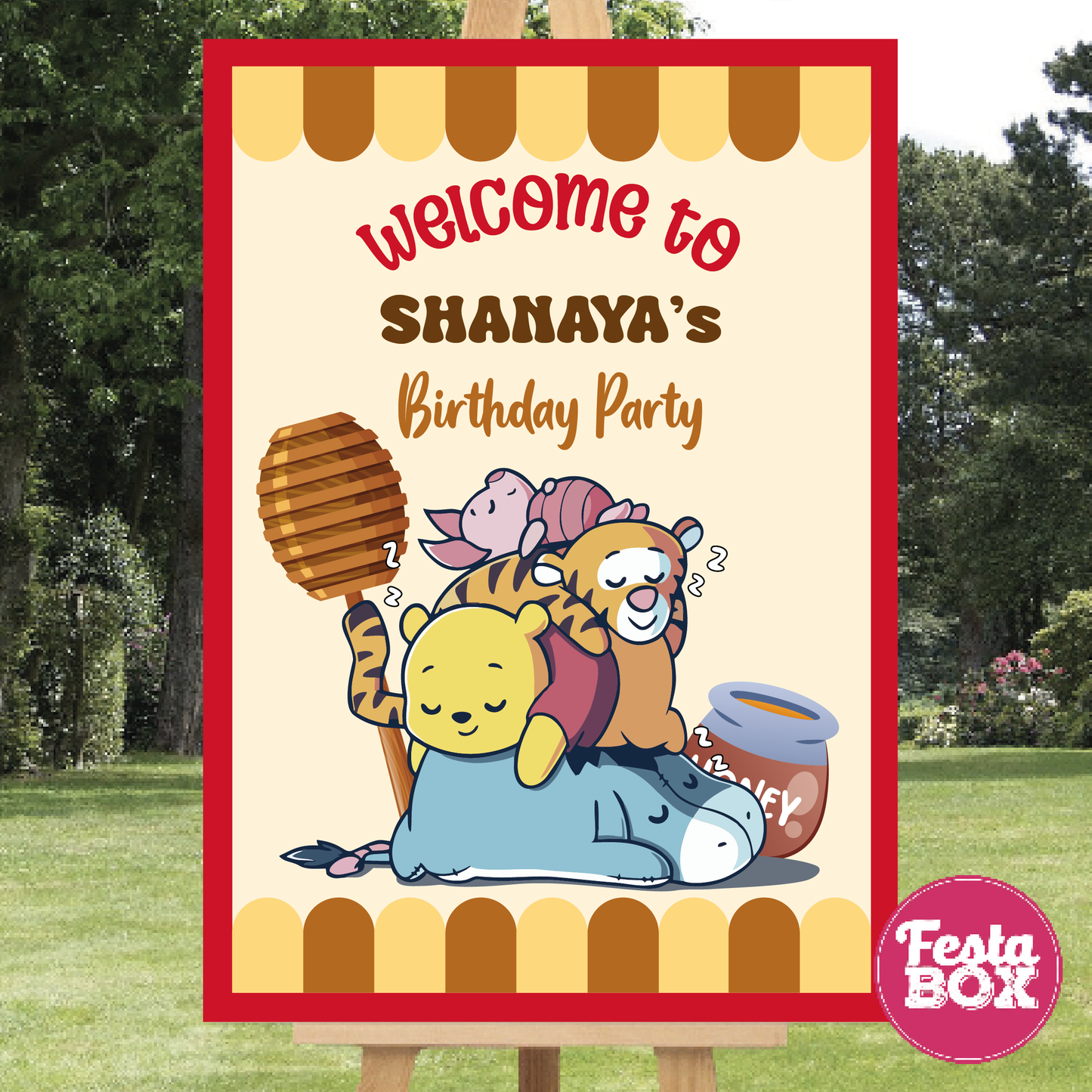 Welcome Sign for Birthday Party Decoration - Winnie the Pooh Theme