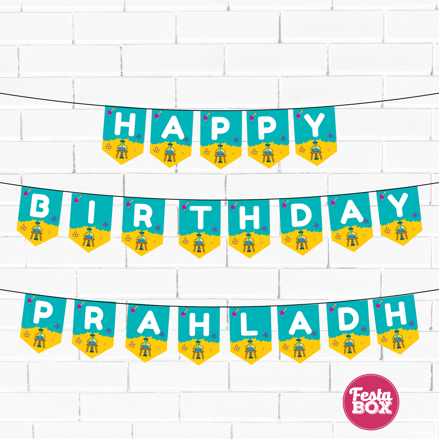 Happy birthday banner with name - Science Theme Option 1