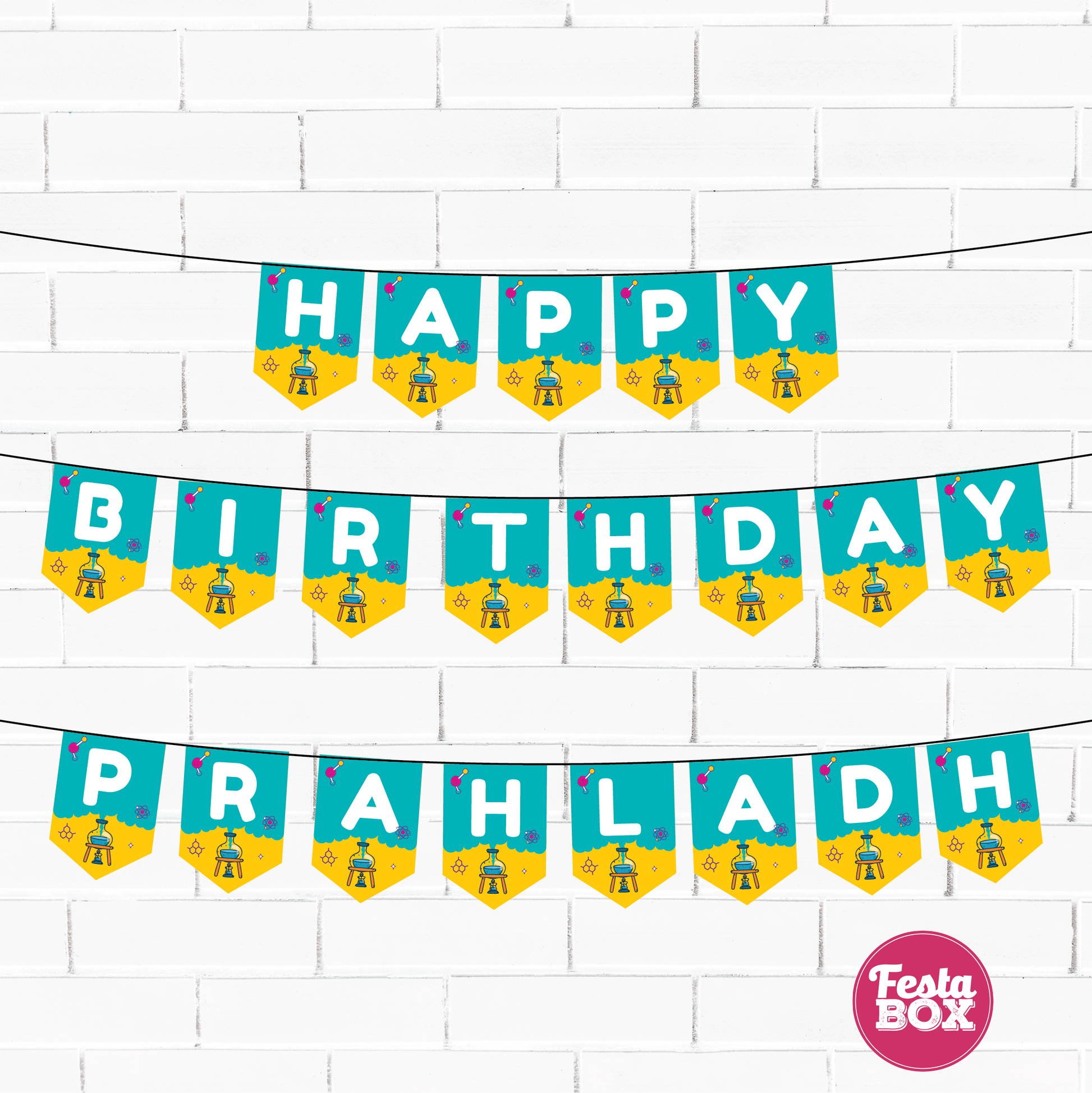 Happy birthday banner with name - Science Theme Option 1