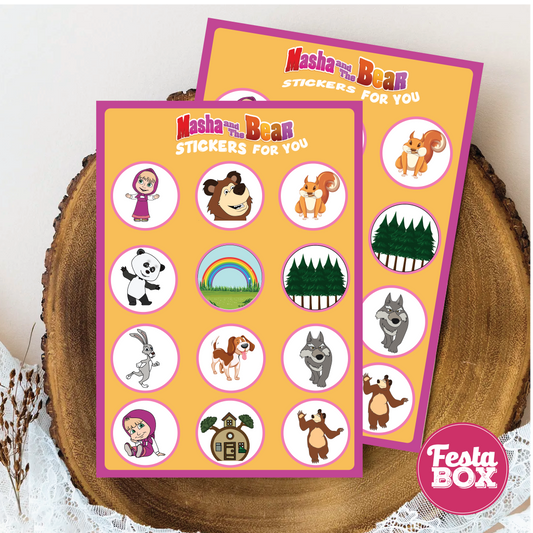 Birthday Game - Sticker Sheets -Masha and Bear Theme (Set of 6)