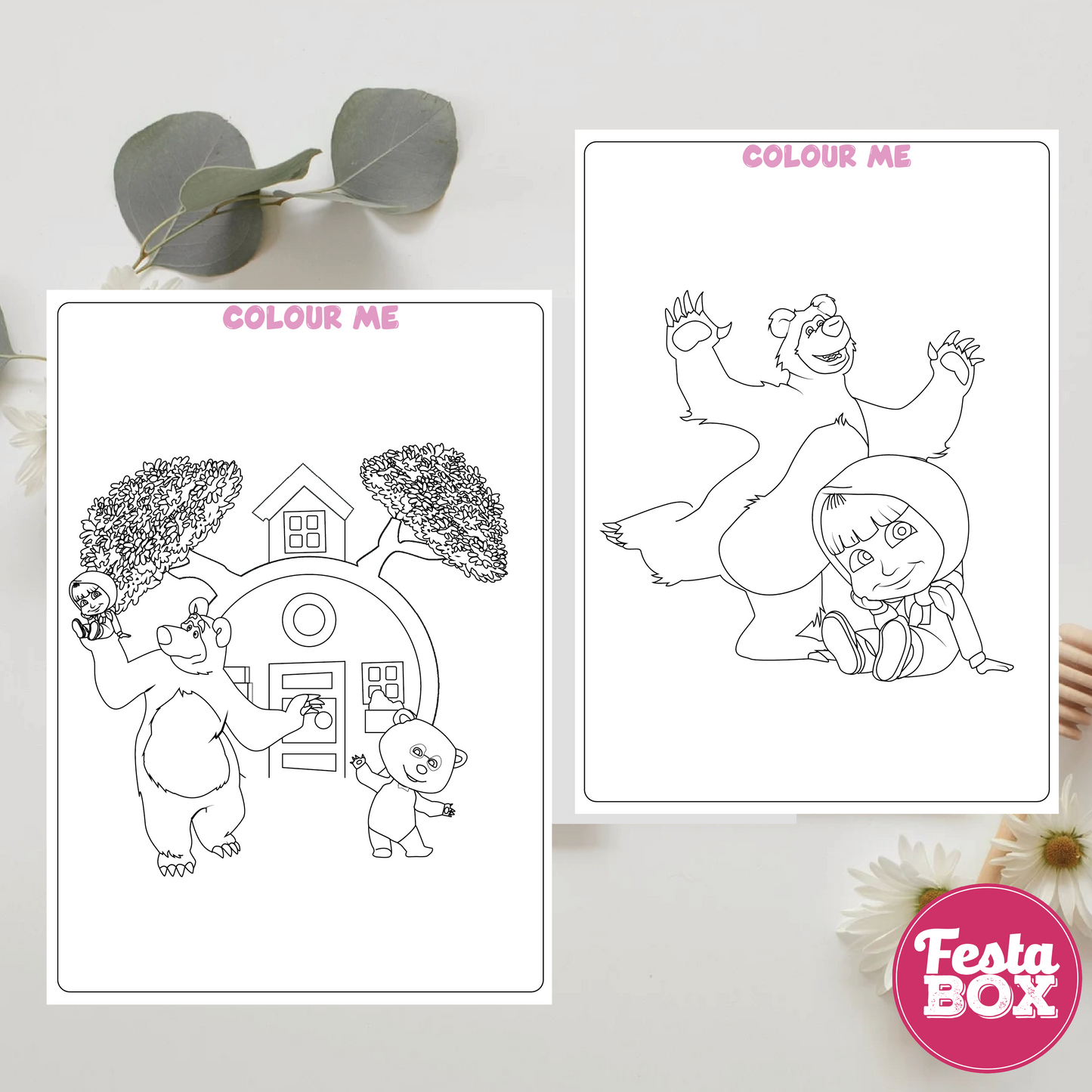Birthday Game - Colouring Sheet (2 per set) - Masha and Bear Theme (Set of 6)