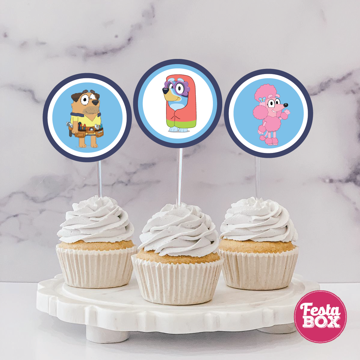 Cupcake Topper for Birthday Party - Bluey Theme (Set of 6) - Assorted- option 1