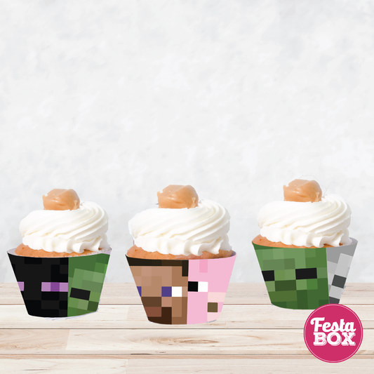 Cupcake Wrappers for Birthday Party Decoration - Minecraft Theme - Assorted