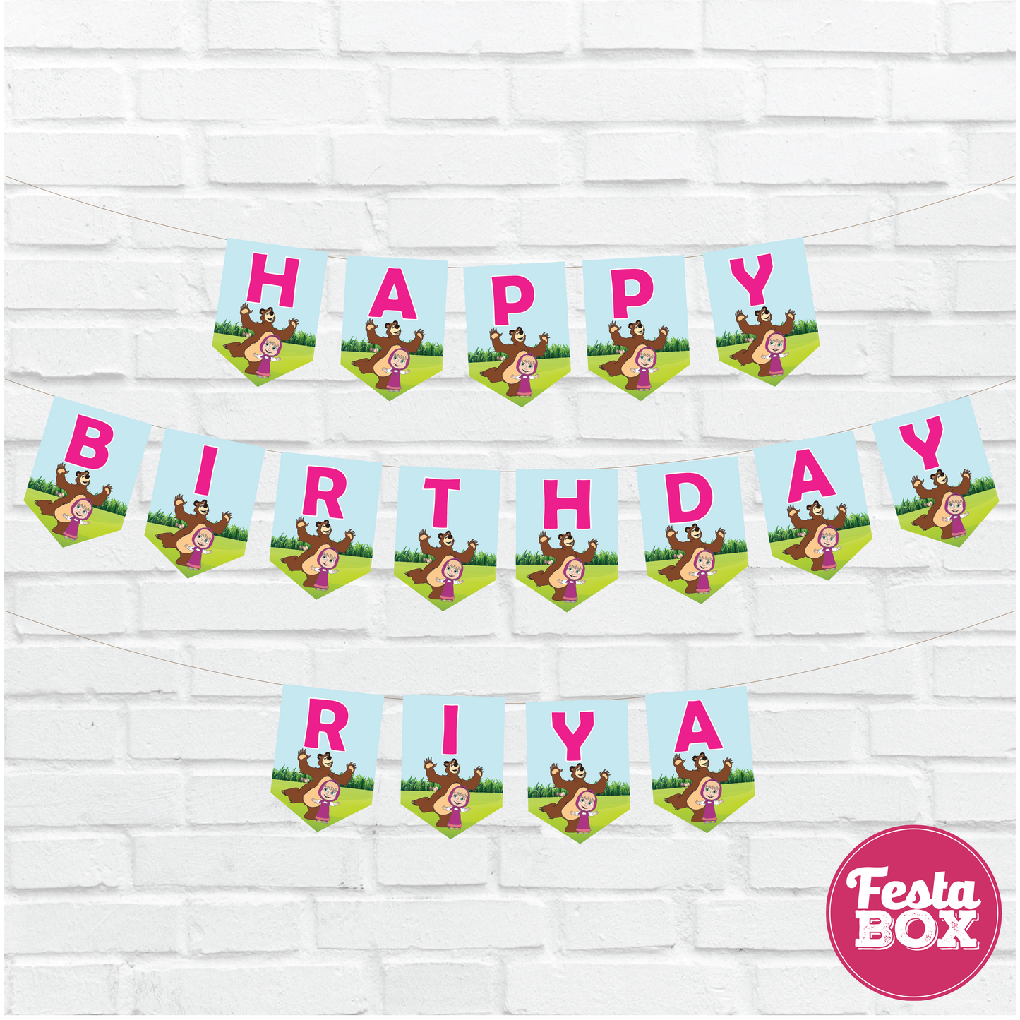 Happy birthday banner with name - Masha and Bear Theme Option 2