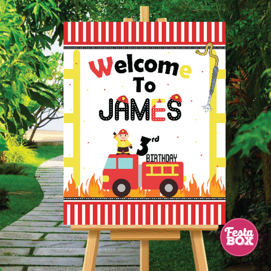 Welcome Sign for Birthday Party Decoration - Firetruck Theme