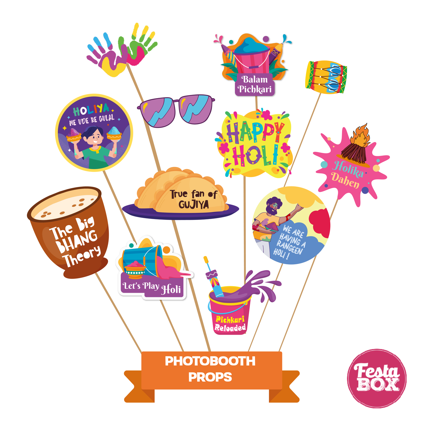Photobooth Props for Holi Party Decoration