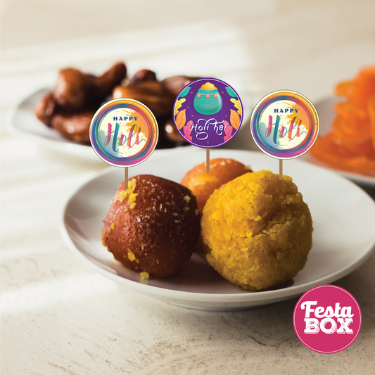 Cupcake Topper and dessert picks -Holi theme (Set of 6) - Assorted