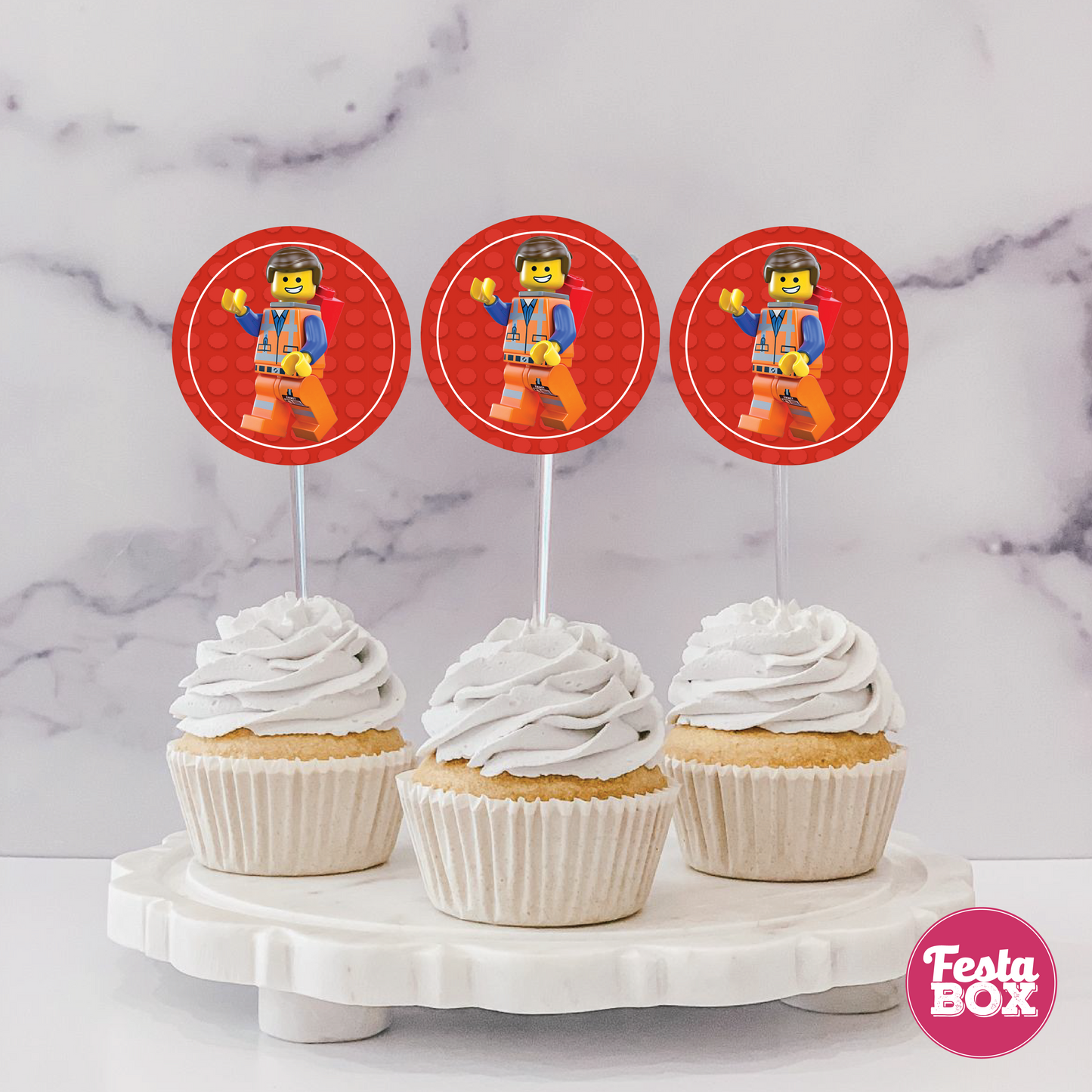 Cupcake Toppers for Birthday Party - Lego Theme (Set of 6)