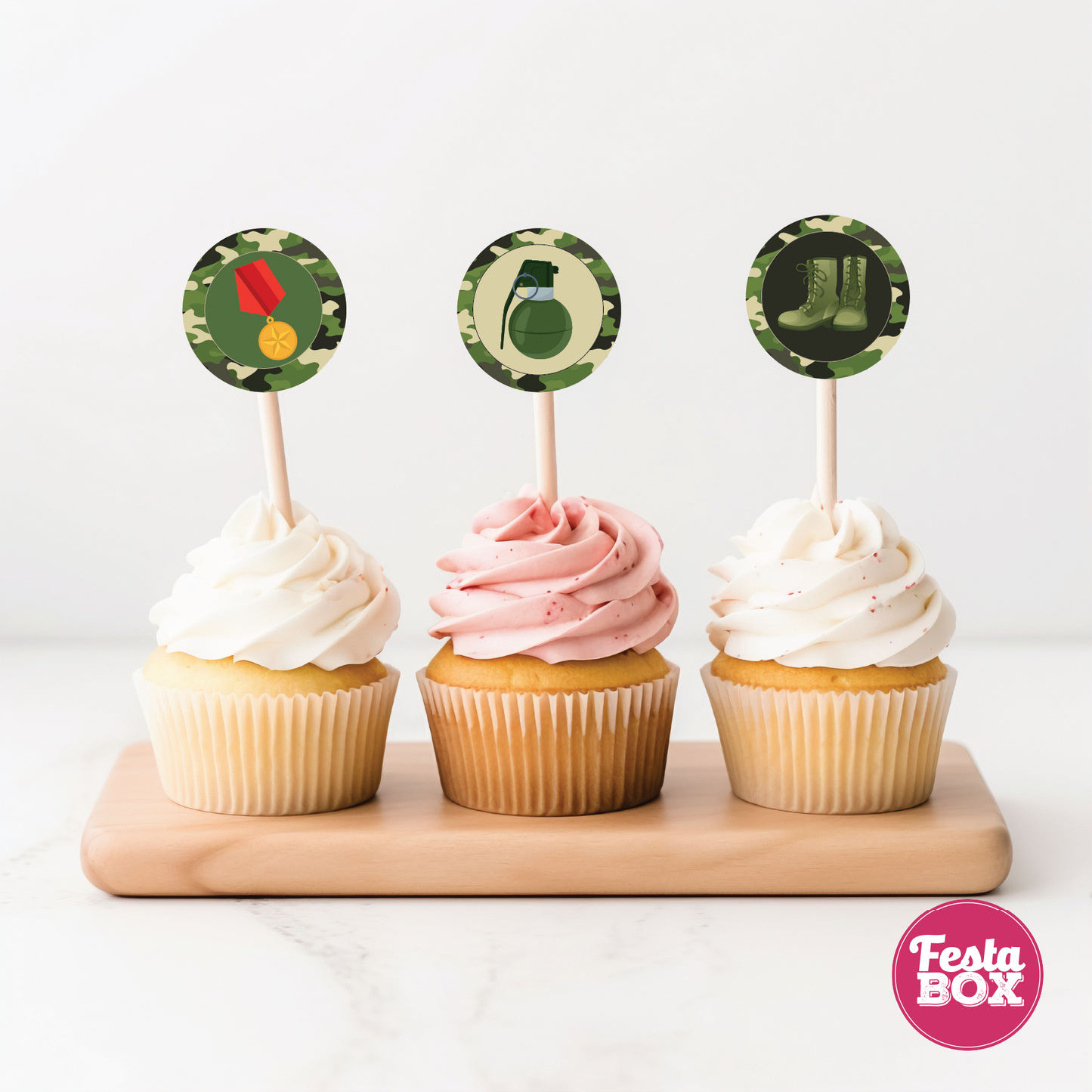 Cupcake Topper for Birthday Party - Army Theme - Assorted