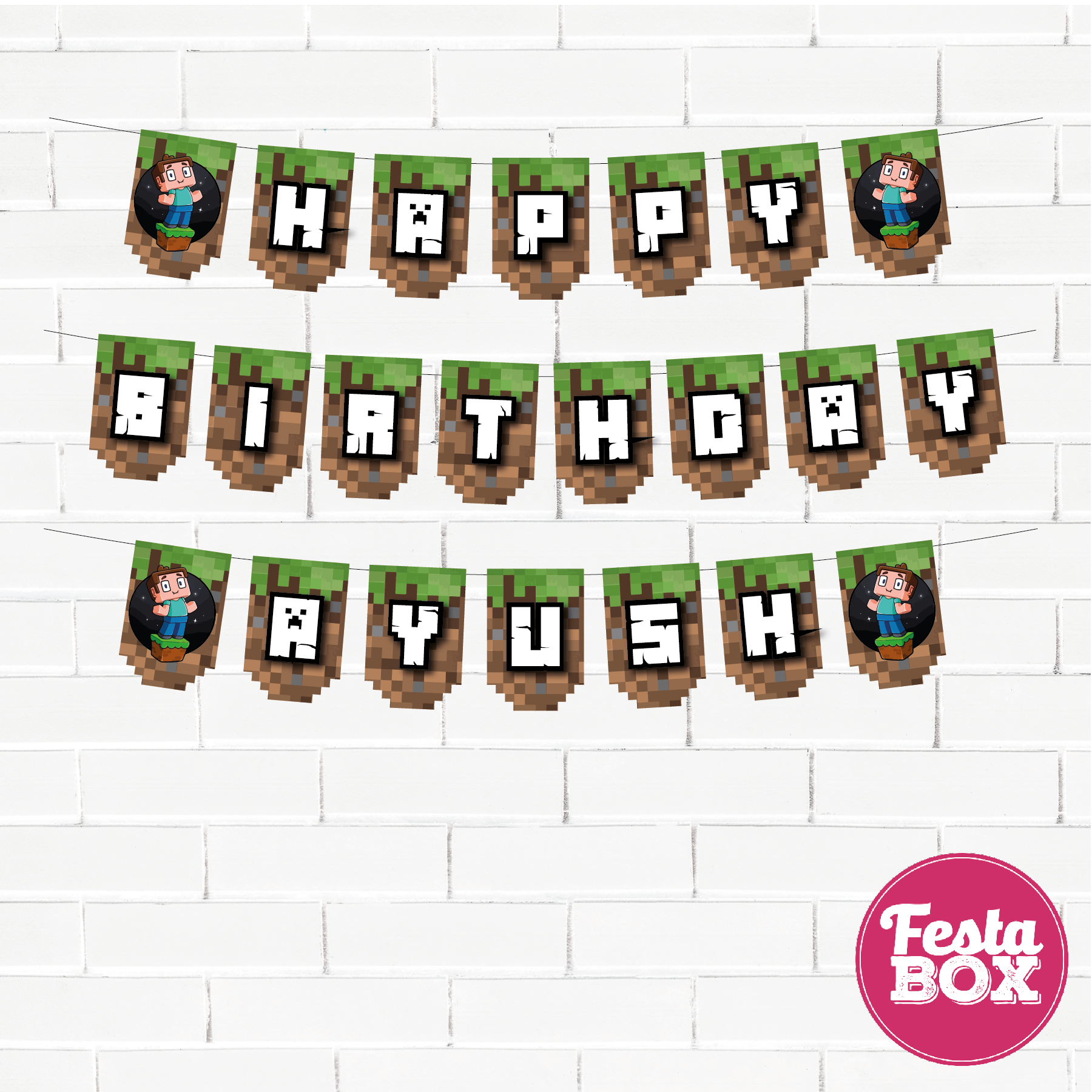 Birthday Banner for Birthday Party Decoration - Minecraft Theme Option 1