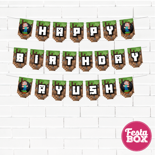 Birthday Banner for Birthday Party Decoration - Minecraft Theme Option 1