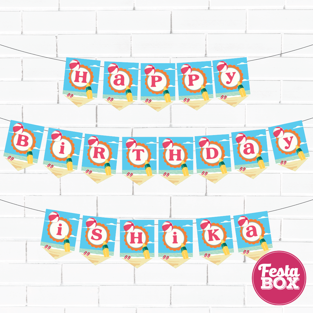 Happy birthday banner with name - Beach Theme Option 2