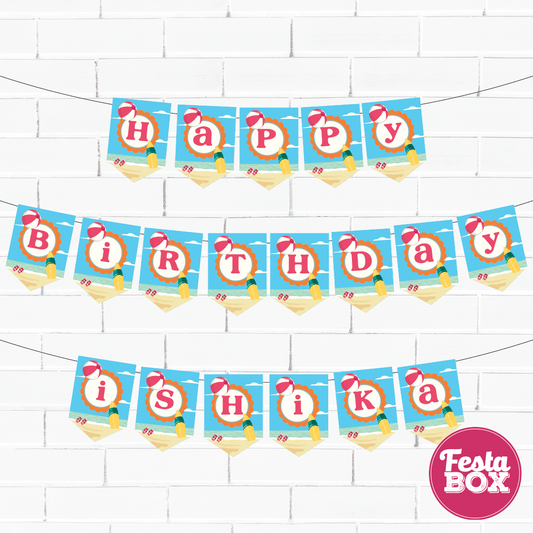 Happy birthday banner with name - Beach Theme Option 2