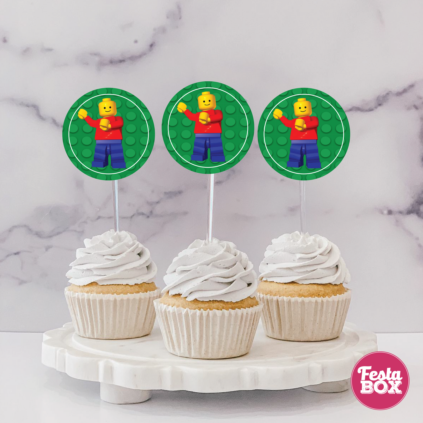 Cupcake Toppers for Birthday Party - Lego Theme (Set of 6)