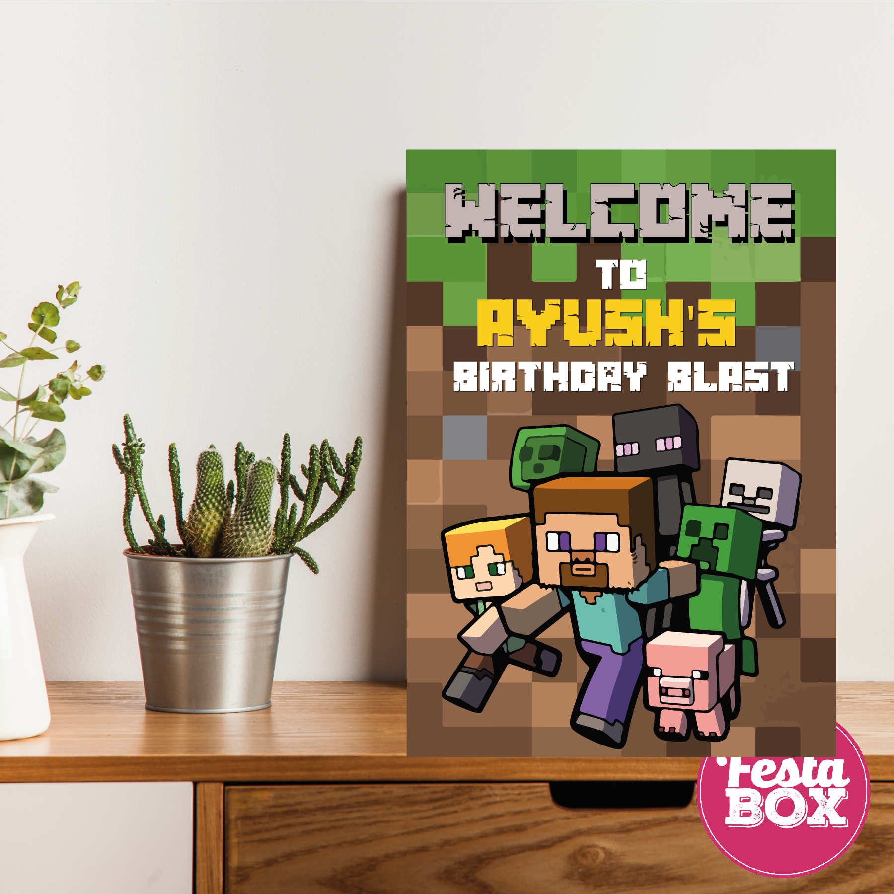 Welcome Sign for Birthday Party Decoration - Minecraft Theme