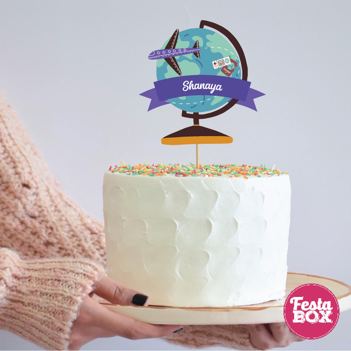 Cake Topper for Birthday Party Decoration -Travel Theme - Option 1