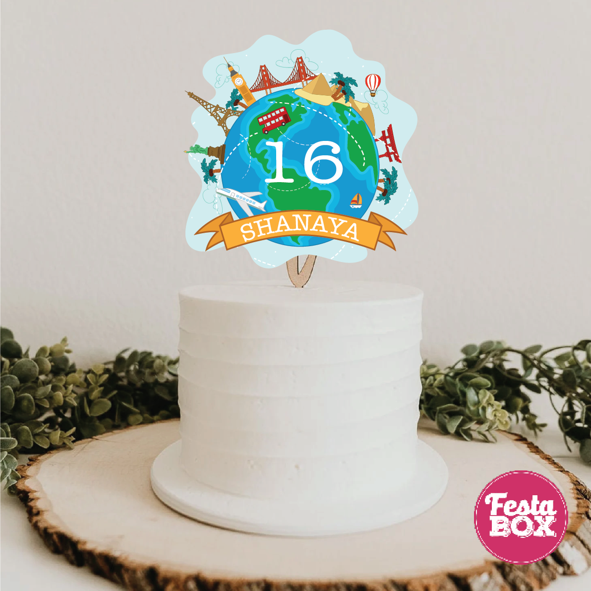 Cake Topper for Birthday Party Decoration -Travel Theme - Option 2