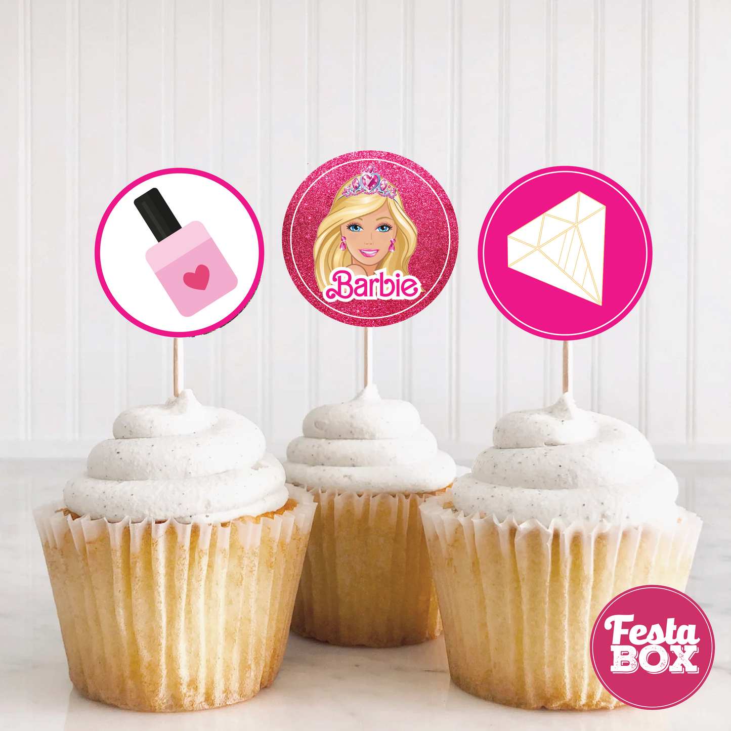 Cupcake Topper for Birthday Party - Barbie Theme (Set of 6) - Assorted