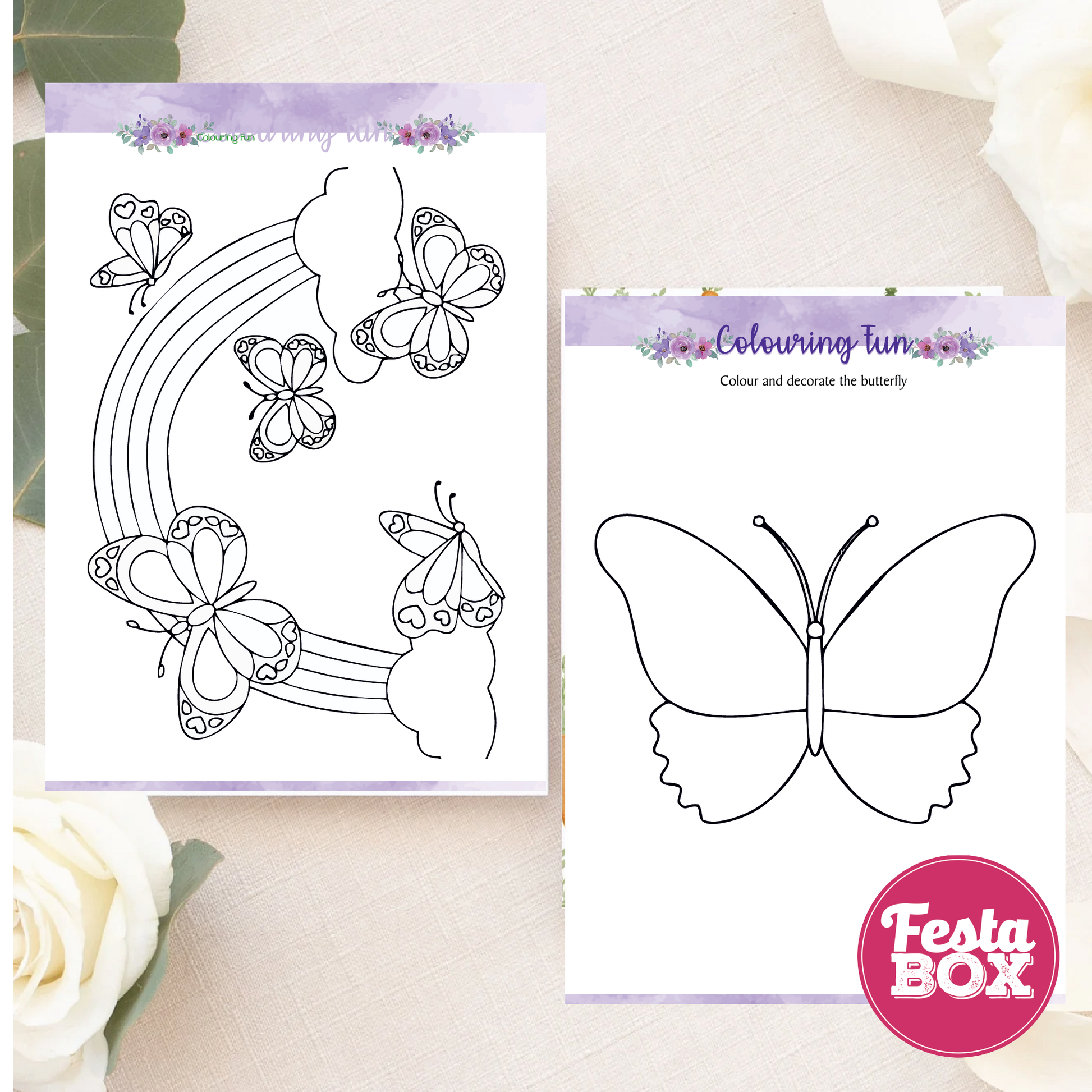 Birthday Game - Colouring Sheet (2 per set) - Butterfly Theme (Set of 6)