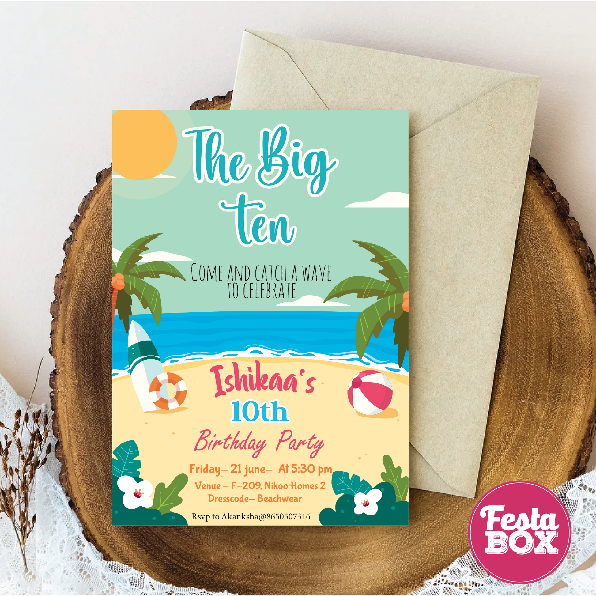 e-Invite for Birthday Party - Beach Theme - Option 1