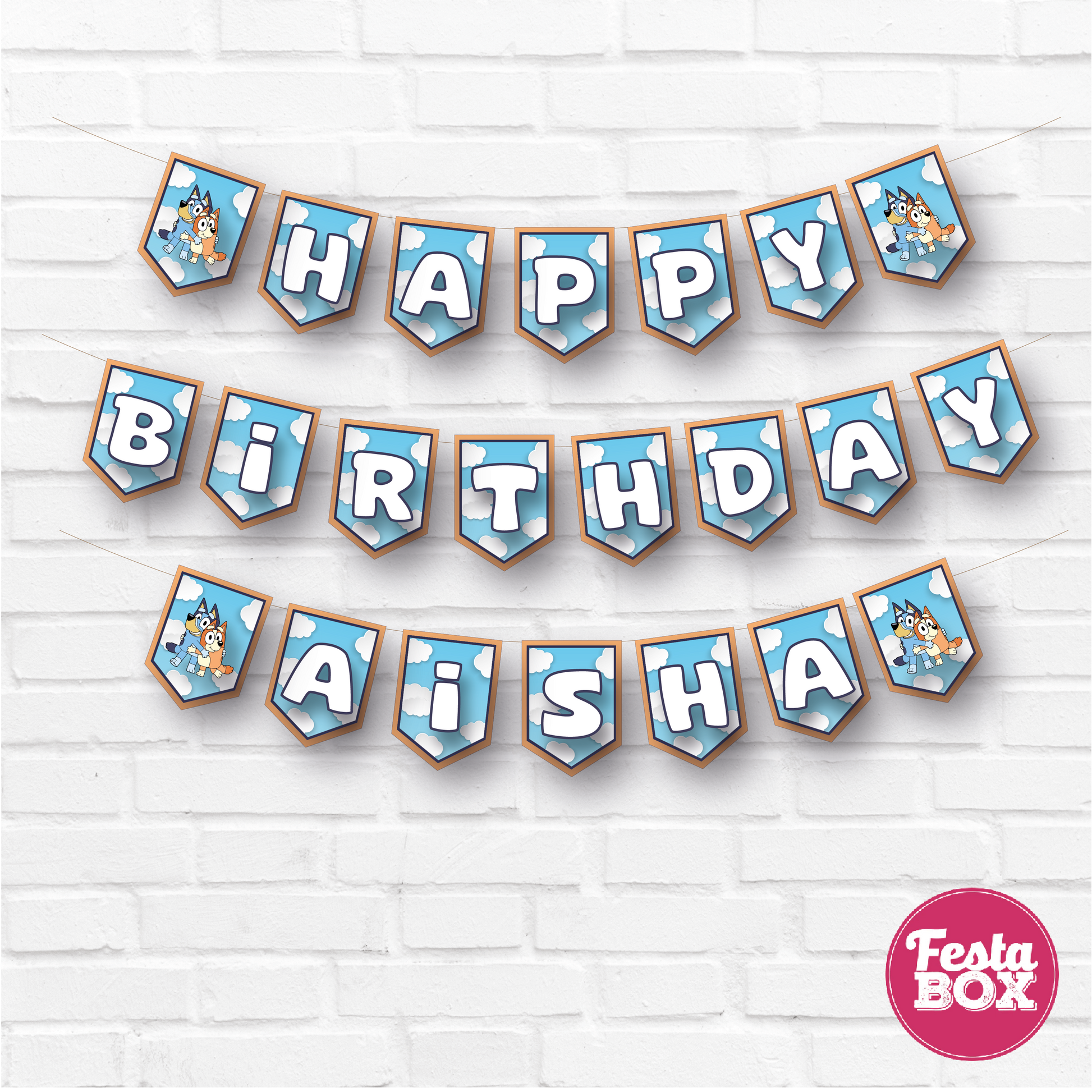 Happy birthday banner with name - Bluey Theme Option 1