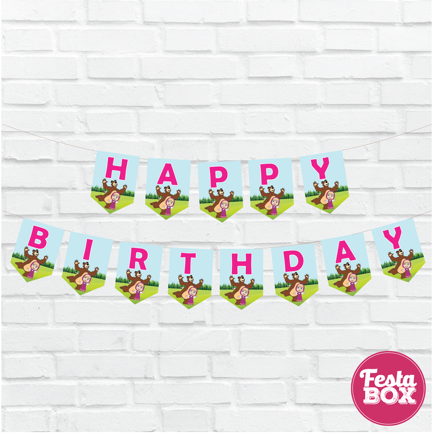 Happy birthday banner - Masha and Bear Theme Option 2
