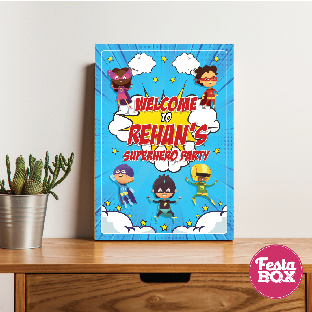 Welcome Sign for Birthday Party Decoration - Superhero Theme - Option 1