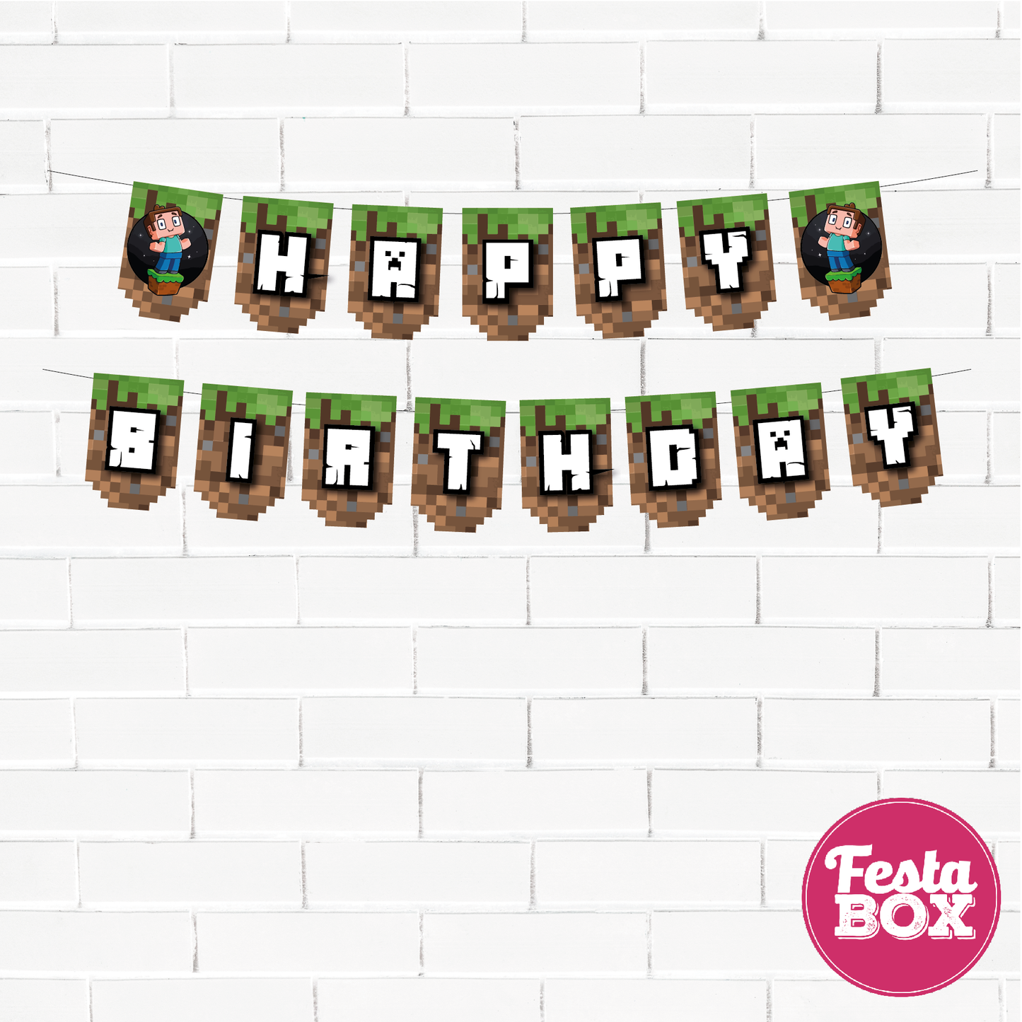 Happy Birthday Banner for Party Decoration - Minecraft Theme Option 1