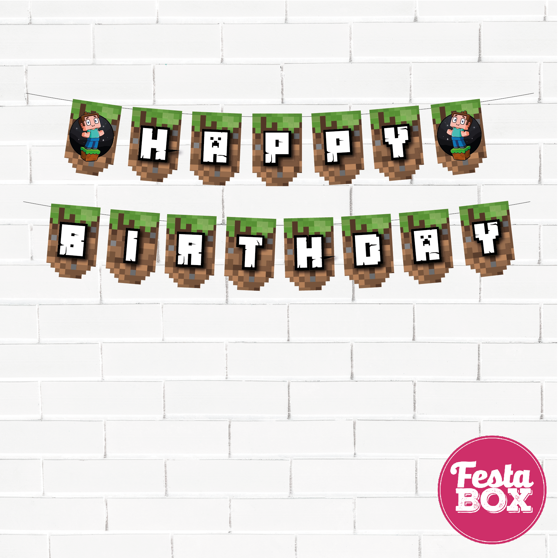 Happy Birthday Banner for Party Decoration - Minecraft Theme Option 1