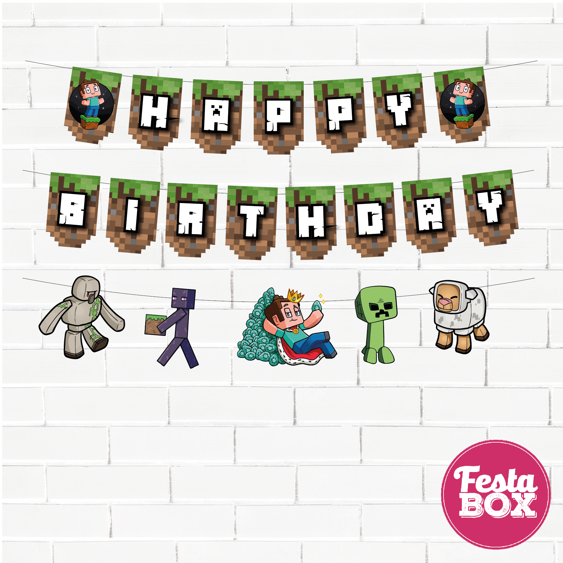 Background Banner for Birthday Party Decoration - Minecraft Theme Option 1