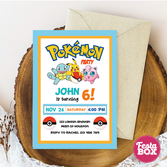 Birthday Party Invitation - Pokemon Theme (Set of 6) - Option 3