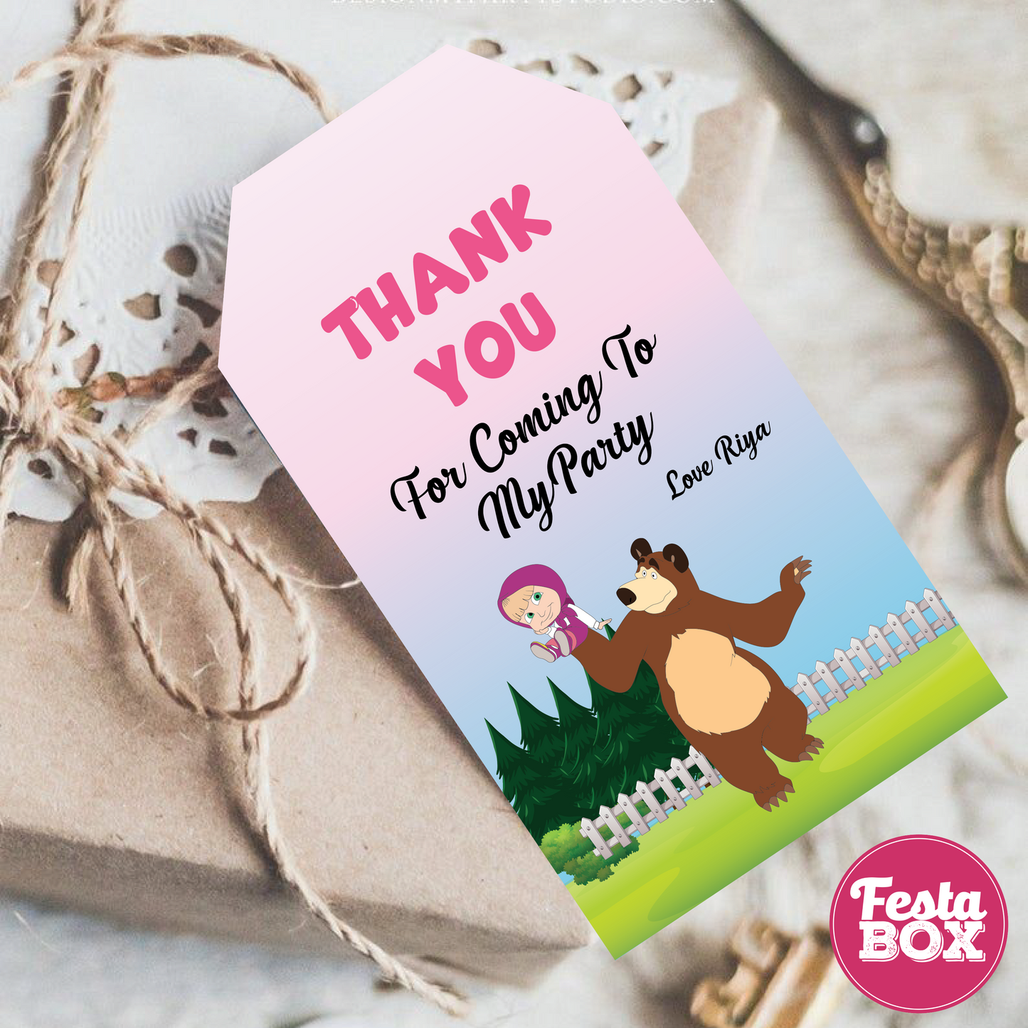 Gift Tags for Birthday Party Decoration - Masha and Bear Theme (Set of 6) - Option 2
