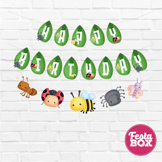 Happy birthday banner with themed cutout strings  - Bugs Theme Option 3