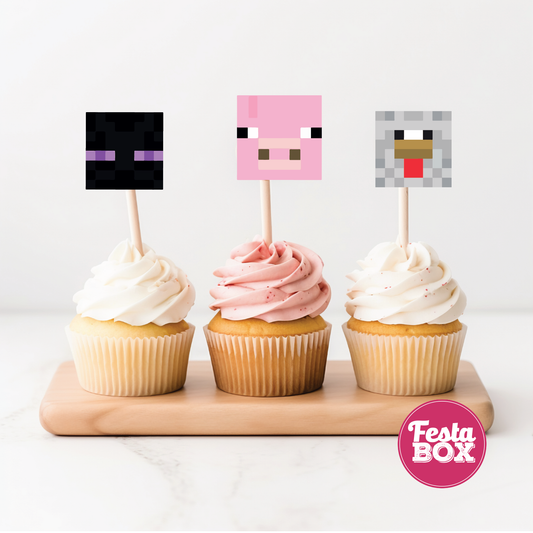 Cupcake Topper for Birthday Party - Minecraft Theme (Set of 6) - Assorted
