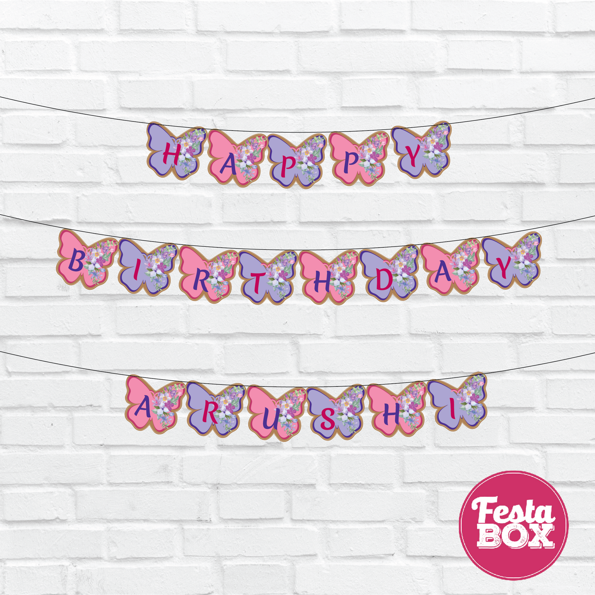 Happy birthday banner with name - Butterfly Theme Option 2