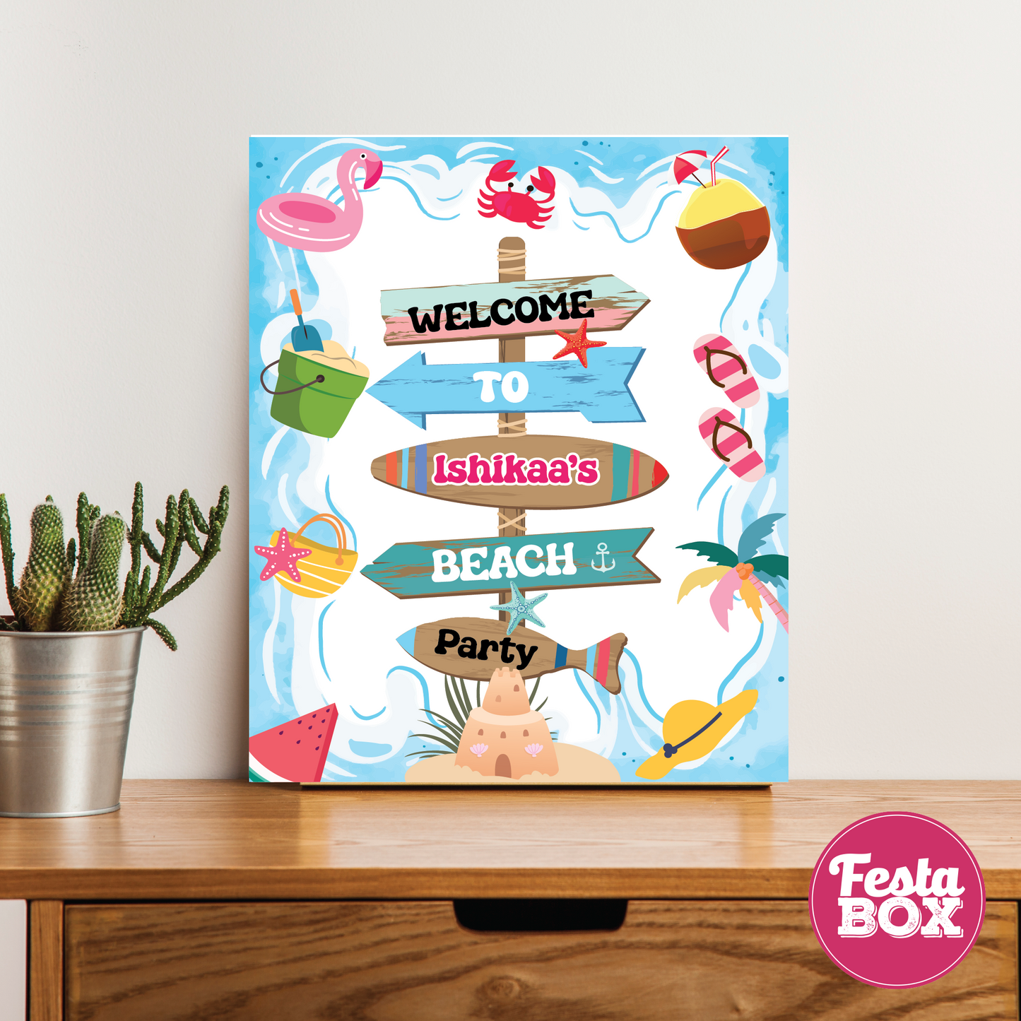 Welcome Sign for Birthday Party Decoration - Beach Theme - option 2
